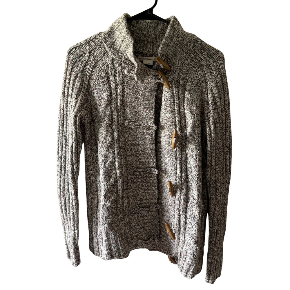 Bullhead Womens Cable Knit Toggle Cardigan Sweater Marled Brown Wool Blend Small